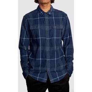 RVCA Men’s NWT Corduroy Flannel Plaid Shirt Sz M Blue Outdoor Hike Gorpcore Surf